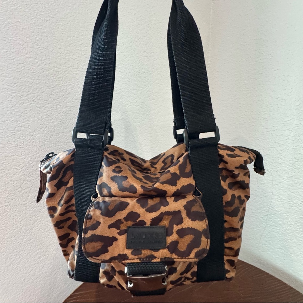 Ralph Lauren Leopard Print Purse Shoulder Bag Tote with Black Straps